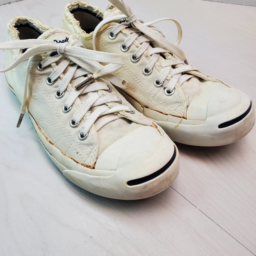 Converse Jack Purcell Low Top Canvas Sneakers Cream White Men's Size 7 US 6 UK - Picture 5 of 16